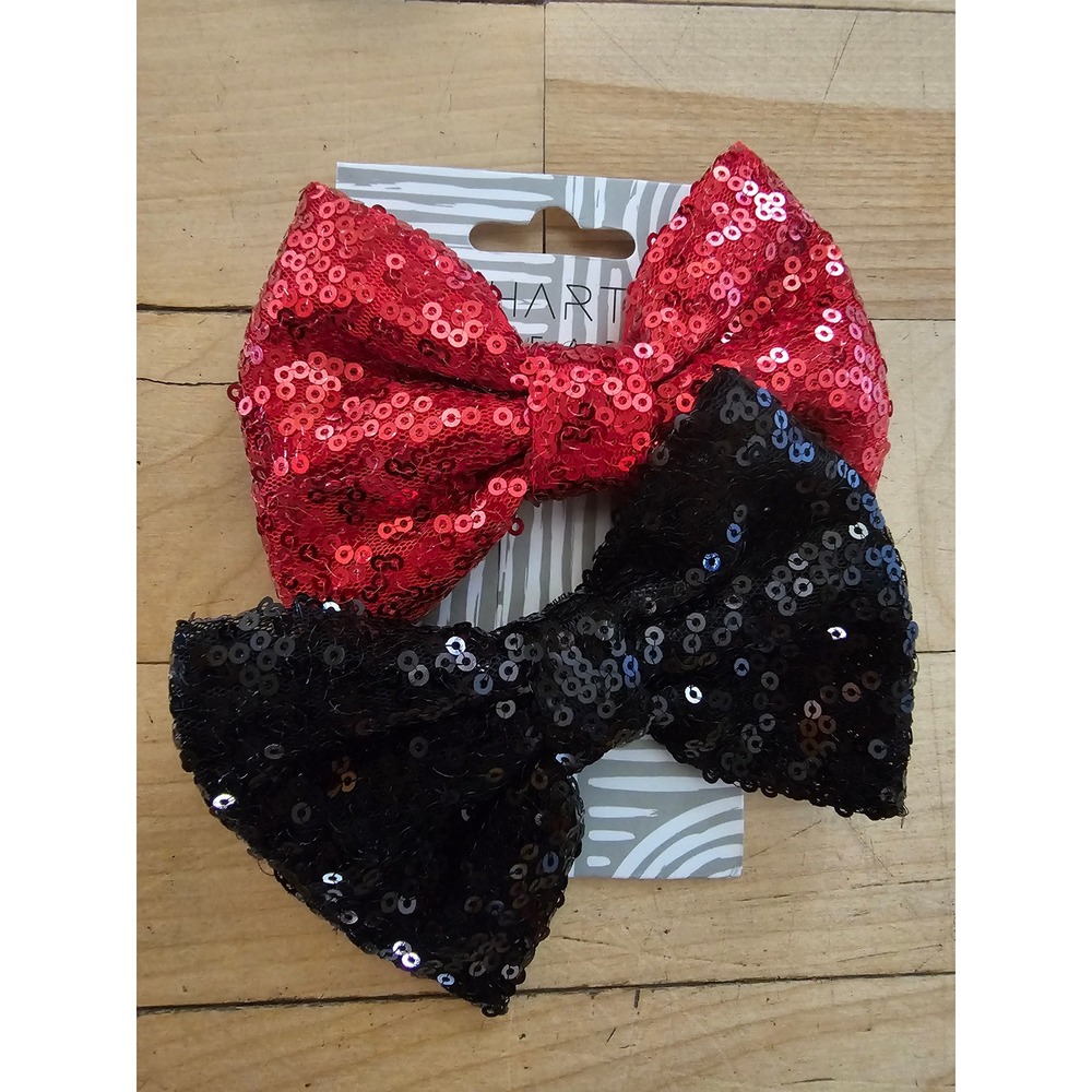 Uncharted Threads Kids Sequin Hair Bow Set Red Black Alligator Clips 2 Pack NEW